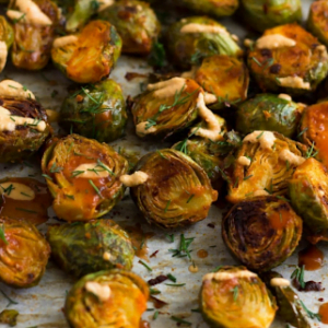 Vegan cheese buffalo brussel sprouts.