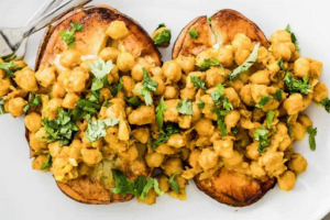 Vegan Proteins Curry Loaded Baked Potatoes