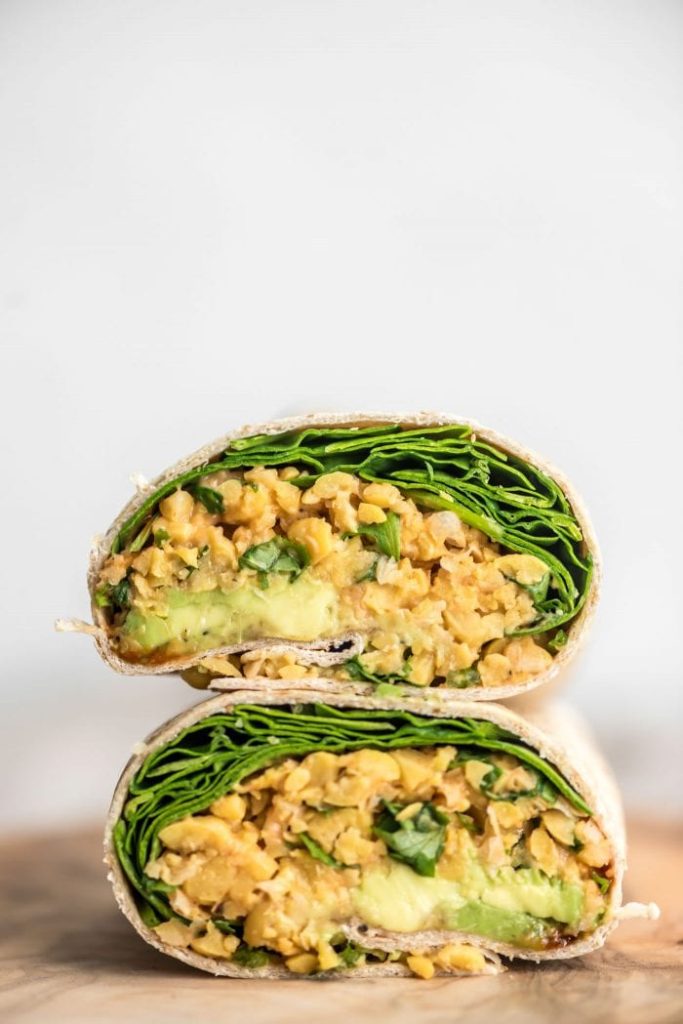 Chicken-ish Chickpea Salad Wrap with Mixed Greens